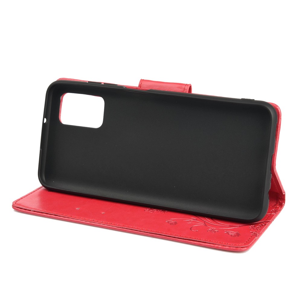 Butterfly Flower Imprinted Leather Wallet Stand Full Protection Phone Case Cover with Lanyard for Oppo Reno6 5G - Red-4