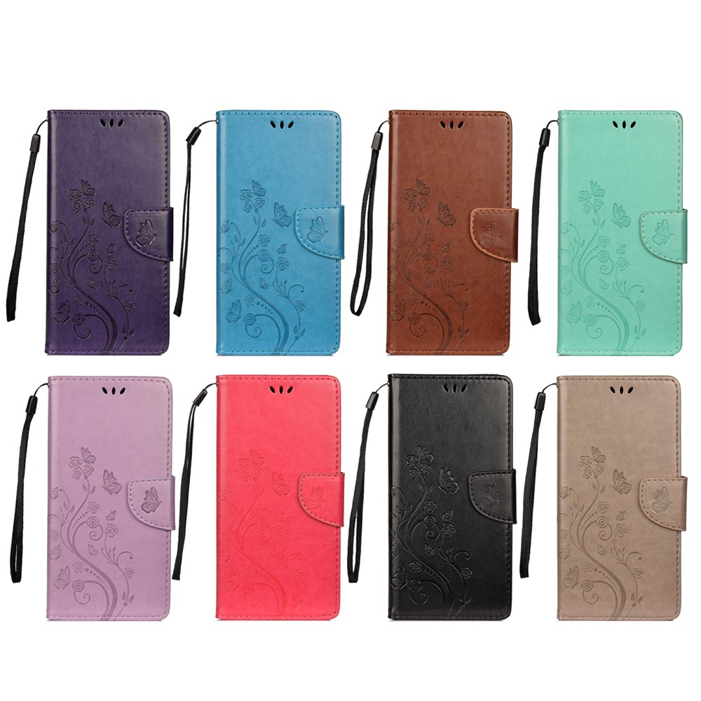 Butterfly Flower Imprinted Leather Wallet Stand Full Protection Phone Case Cover with Lanyard for Oppo Reno6 5G - Red-8
