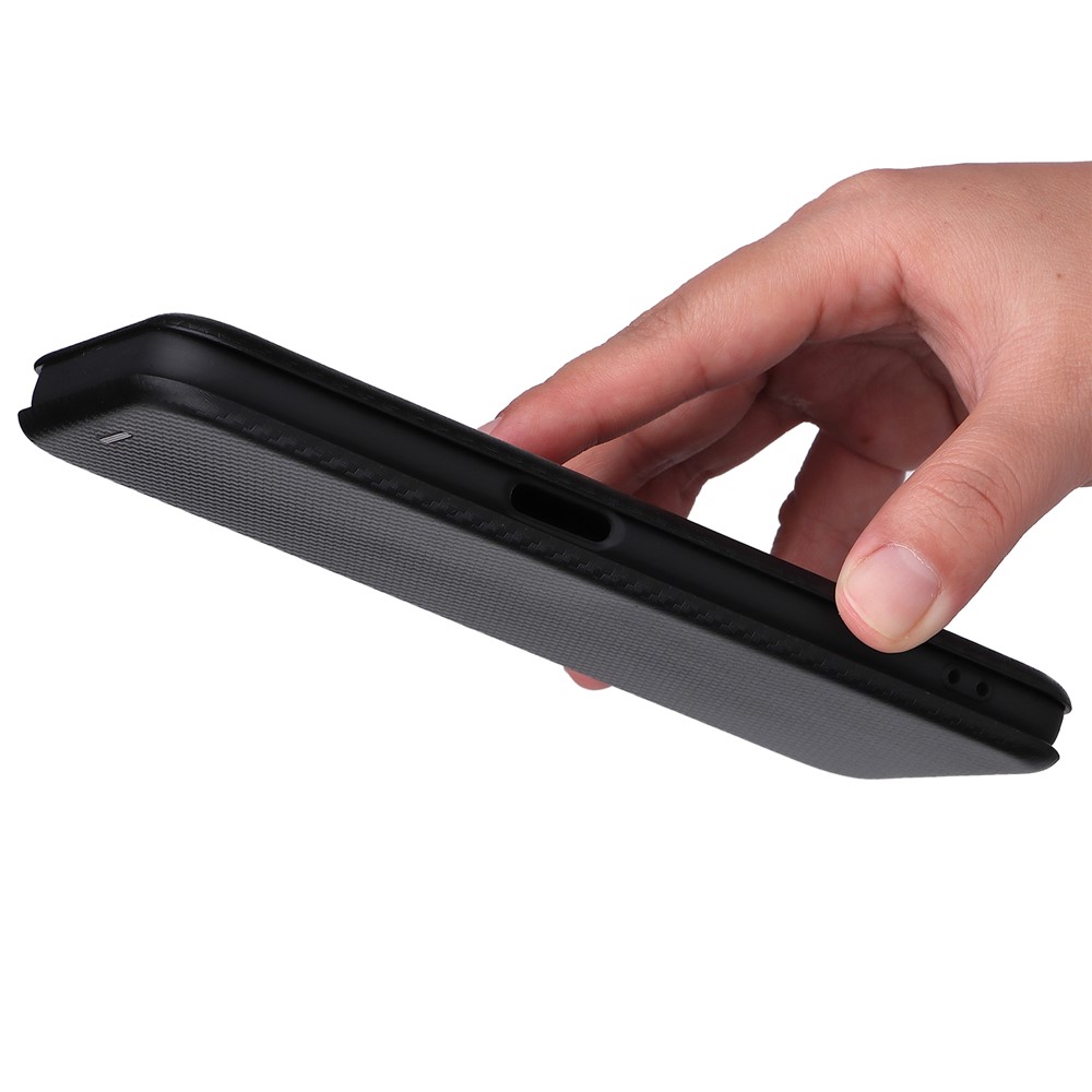 Carbon Fiber Texture Auto-absorbed Leather Stand Phone Shell Case with Ring Strap for Realme 8i - Black-6
