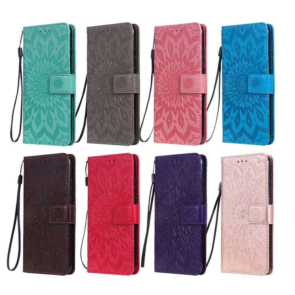 Sunflower Imprinting Design Stand Flip Magnetic Clasp PU Wallet Phone Case with Strap for vivo Y21 / Y21s / Y33s - Grey-11