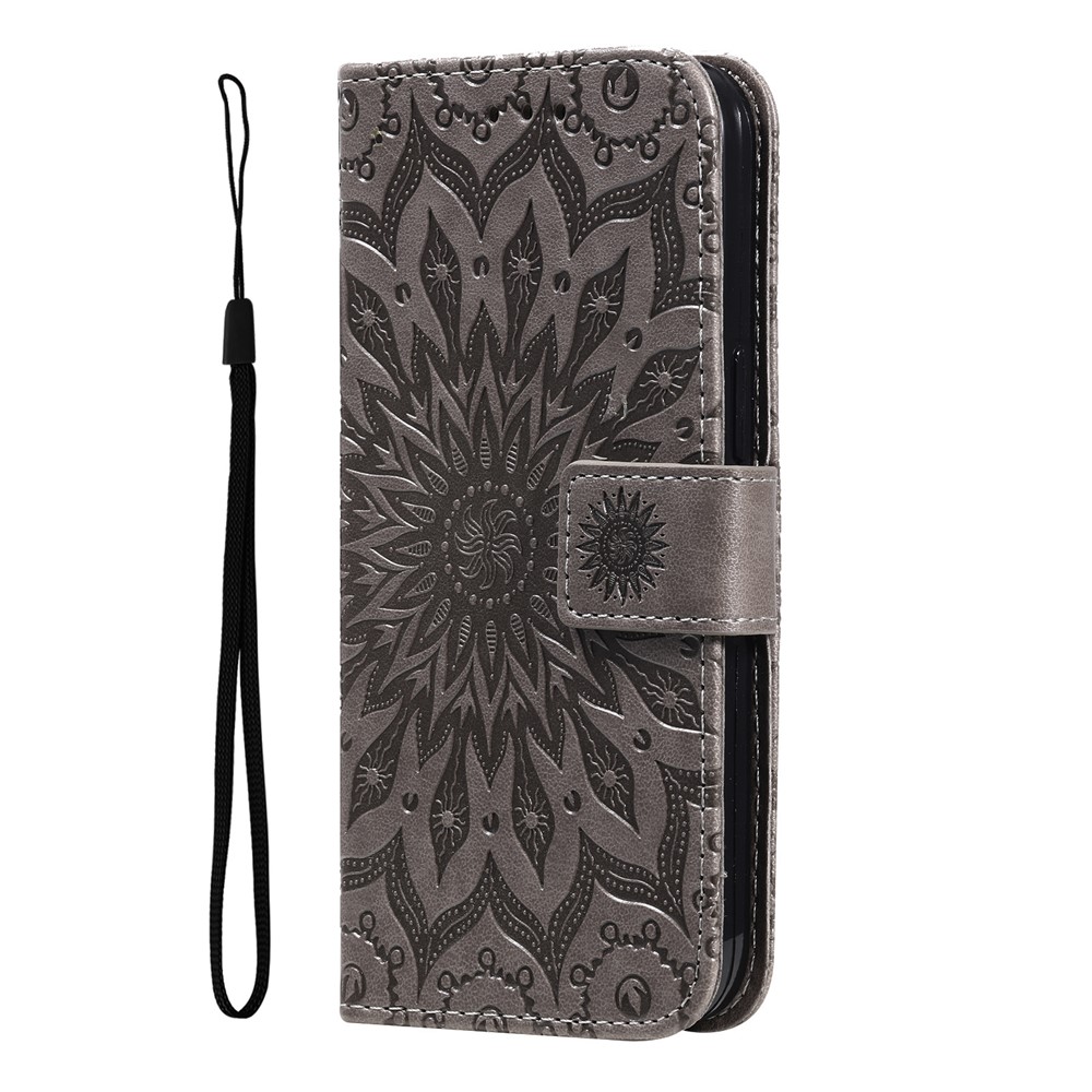 Sunflower Imprinting Design Stand Flip Magnetic Clasp PU Wallet Phone Case with Strap for vivo Y21 / Y21s / Y33s - Grey-7