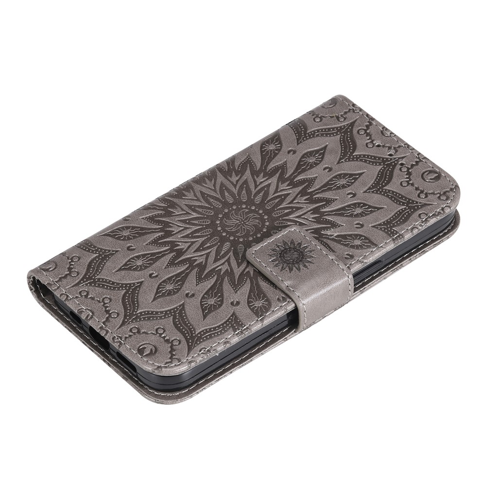 Sunflower Imprinting Design Stand Flip Magnetic Clasp PU Wallet Phone Case with Strap for vivo Y21 / Y21s / Y33s - Grey-9