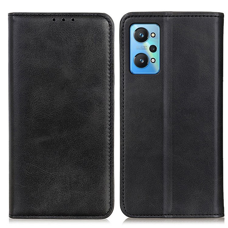 Magnetic Auto-absorbed Split Leather Phone Shell with Stand and Wallet Function for Realme GT Neo2 - Black-1