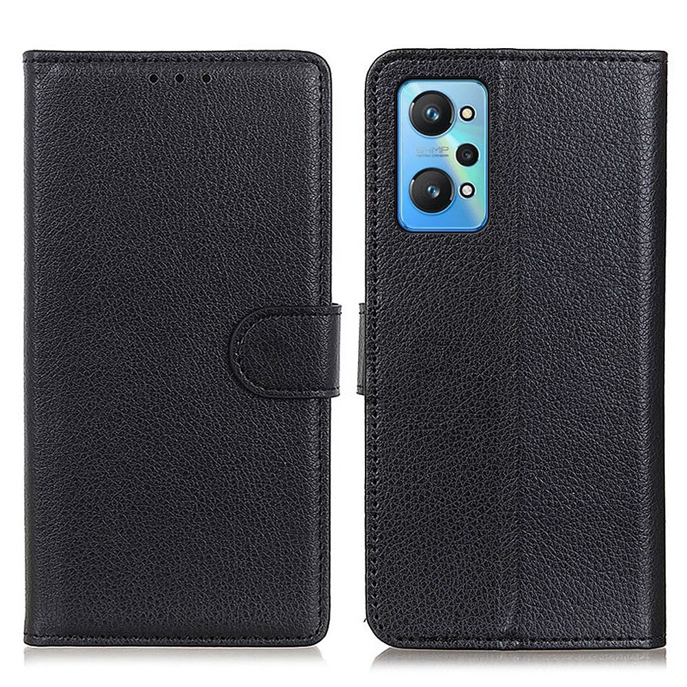 Classic Litchi Texture PU Leather Stand Phone Case Cover with Wallet Feature for Realme GT Neo2 - Black-1