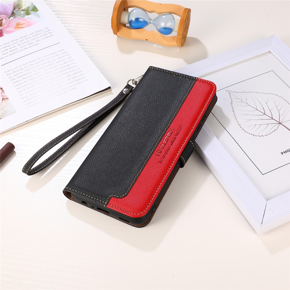 KHAZNEH Fall-resistant Litchi Texture Leather Phone Case Anti-theft Swiping Shell with Stand Wallet Design for Oppo K9 Pro - Black-6