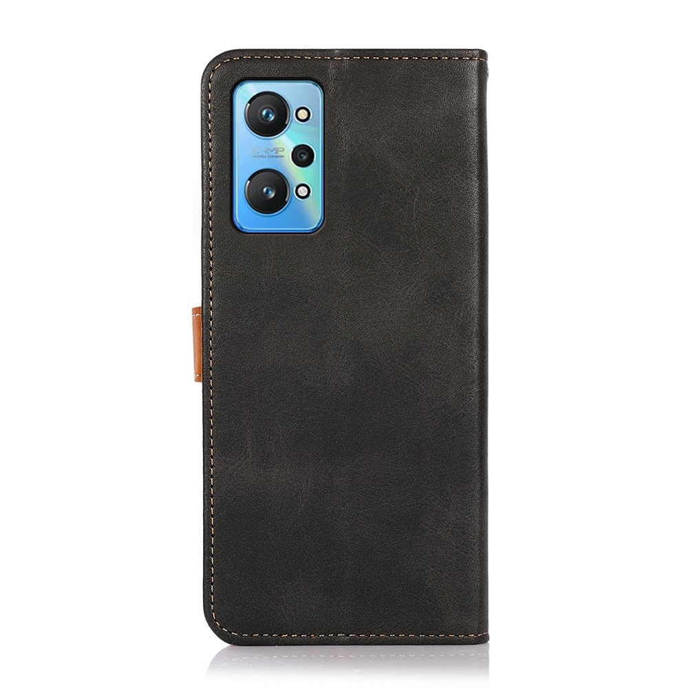 KHAZNEH Stylish Magnetic Golden Clasp PU Leather Wallet Flip Folio Stand Phone Case for Realme GT Neo2 - Black-3