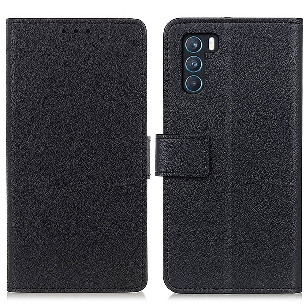 Solid Color PU Leather Stand Wallet Phone Cover Shell for Oppo K9 Pro - Black-1