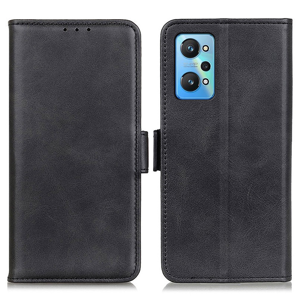 Shock Buffer Side Magnetic Clasp PU Leather Wallet Stand Case Phone Shell for Realme GT Neo2 - Black-1