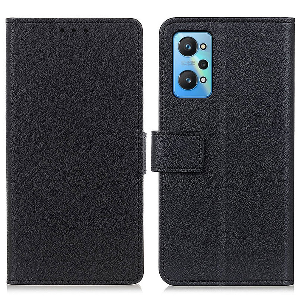 Shock-absorbing PU Leather Stand Wallet Phone Cover Shell for Realme GT Neo2 - Black-1