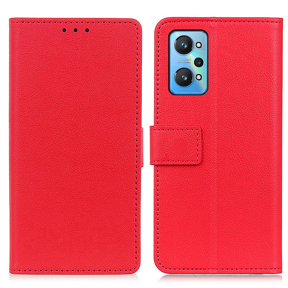 Shock-absorbing PU Leather Stand Wallet Phone Cover Shell for Realme GT Neo2 - Red-1