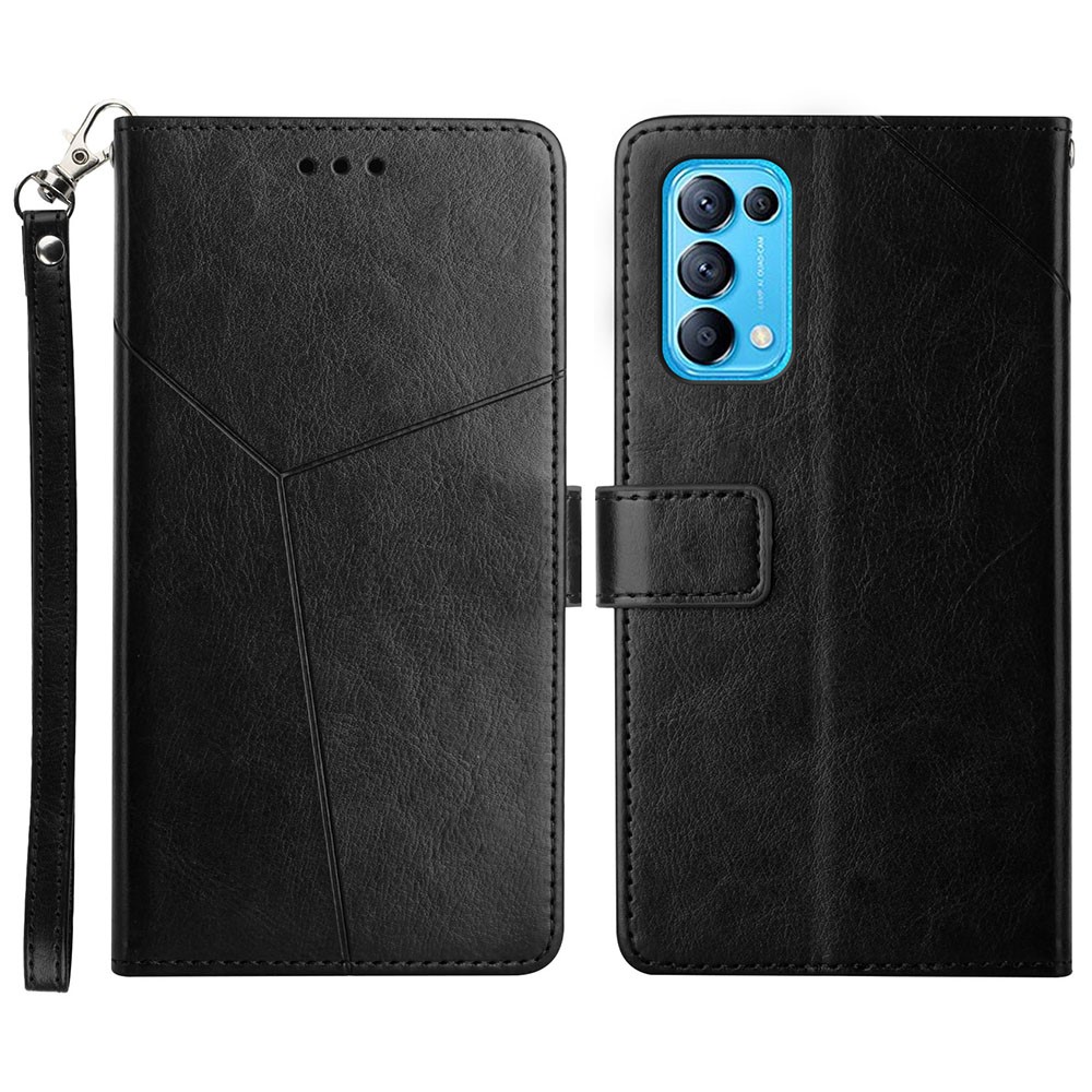 Y-Shaped Line Imprinting Full Body Protection Magnetic Clasp Wallet Stand PU Leather Phone Cover for Oppo Reno5 4G/5G/Reno5 K/Find X3 Lite - Black-1
