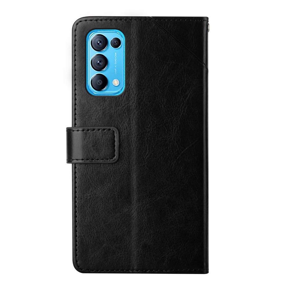 Y-Shaped Line Imprinting Full Body Protection Magnetic Clasp Wallet Stand PU Leather Phone Cover for Oppo Reno5 4G/5G/Reno5 K/Find X3 Lite - Black-10