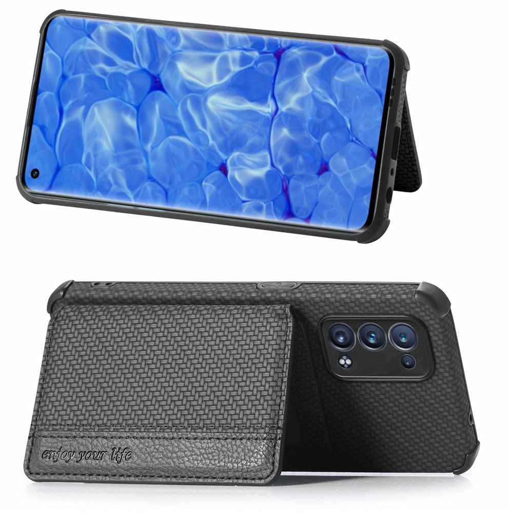PU Leather Coated Phone Case Woven Texture Kickstand Wallet Protective Cover for Oppo Reno6 Pro 5G (Snapdragon)/Reno6 Pro+ 5G - Black-2