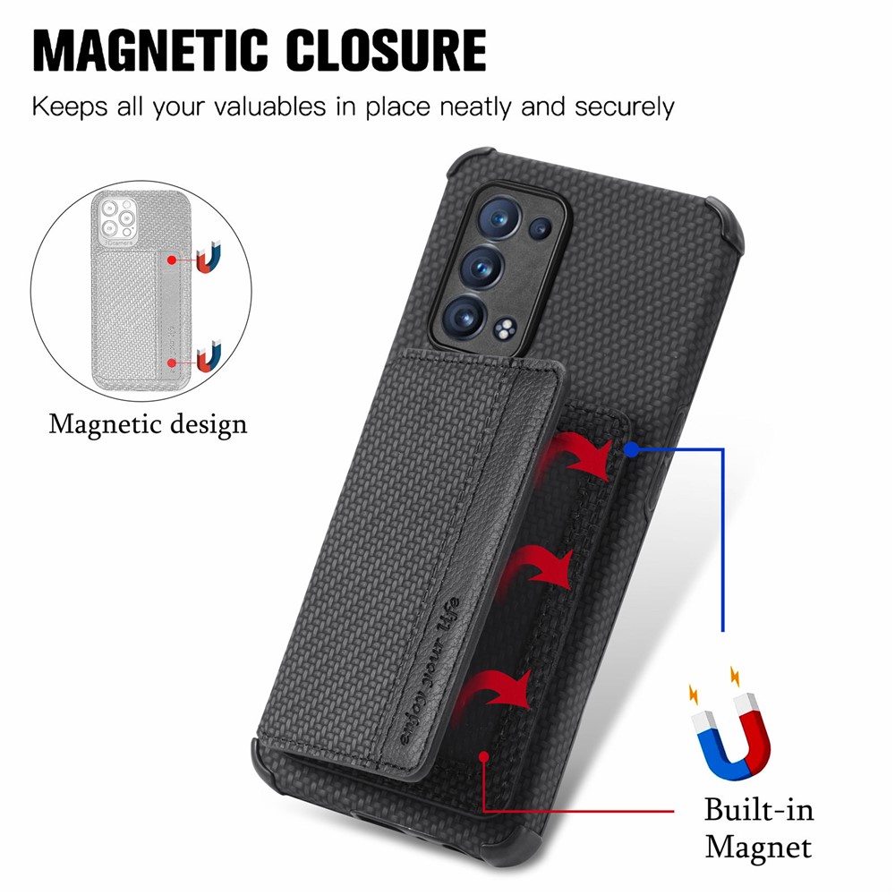 PU Leather Coated Phone Case Woven Texture Kickstand Wallet Protective Cover for Oppo Reno6 Pro 5G (Snapdragon)/Reno6 Pro+ 5G - Black-3