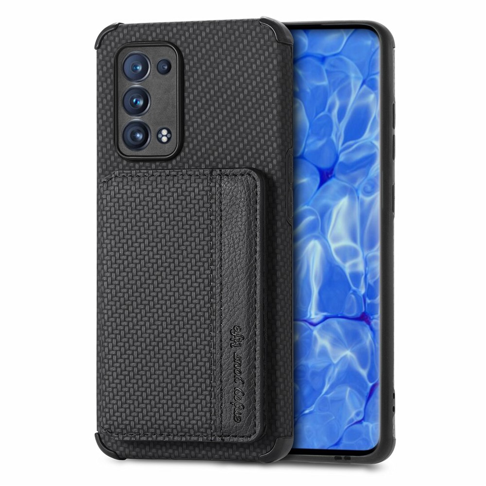 PU Leather Coated Phone Case Woven Texture Kickstand Wallet Protective Cover for Oppo Reno6 Pro 5G (Snapdragon)/Reno6 Pro+ 5G - Black-4