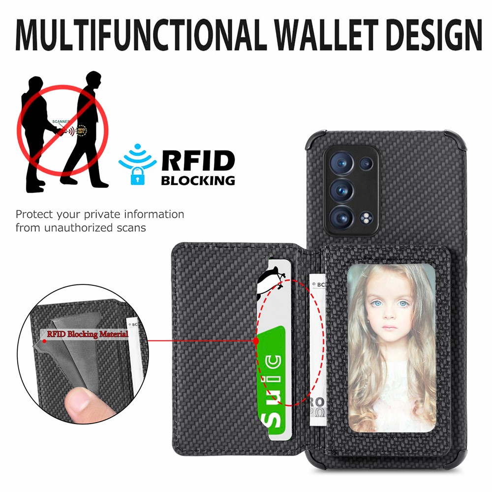 PU Leather Coated Phone Case Woven Texture Kickstand Wallet Protective Cover for Oppo Reno6 Pro 5G (Snapdragon)/Reno6 Pro+ 5G - Black-6