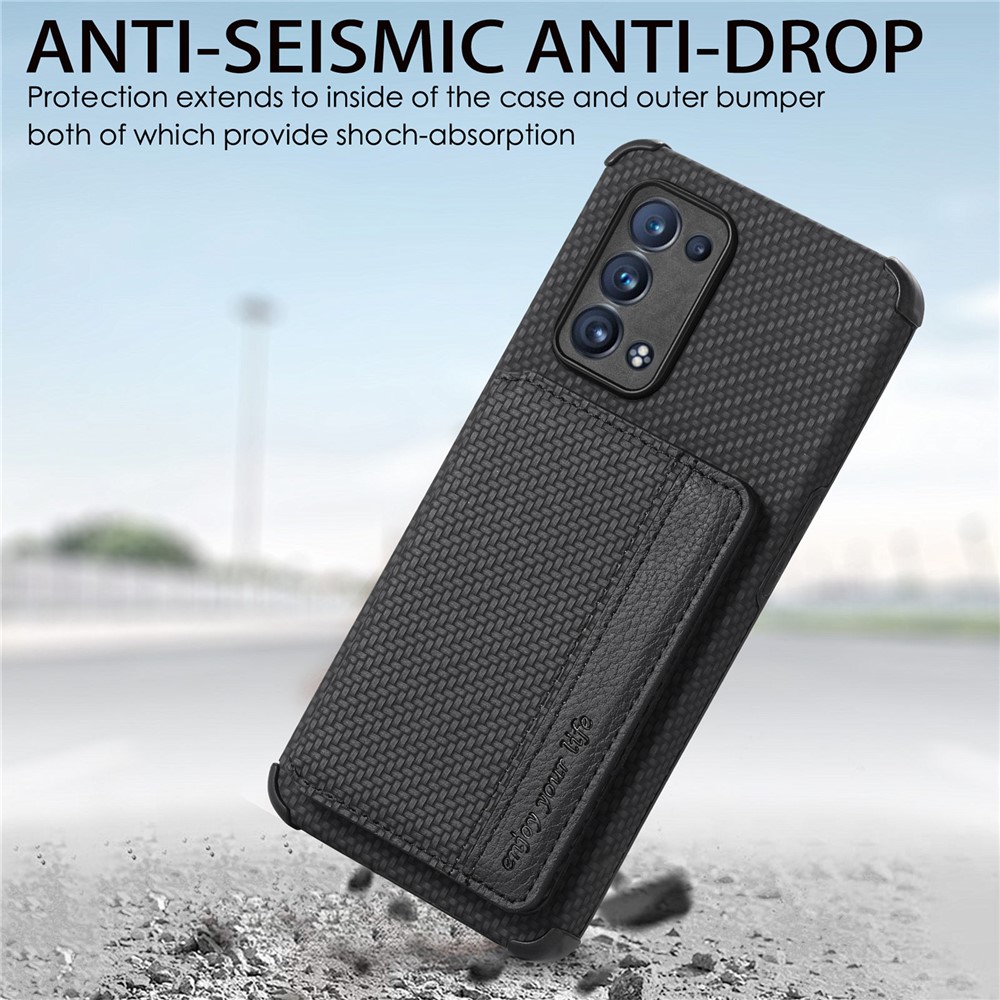 PU Leather Coated Phone Case Woven Texture Kickstand Wallet Protective Cover for Oppo Reno6 Pro 5G (Snapdragon)/Reno6 Pro+ 5G - Black-7