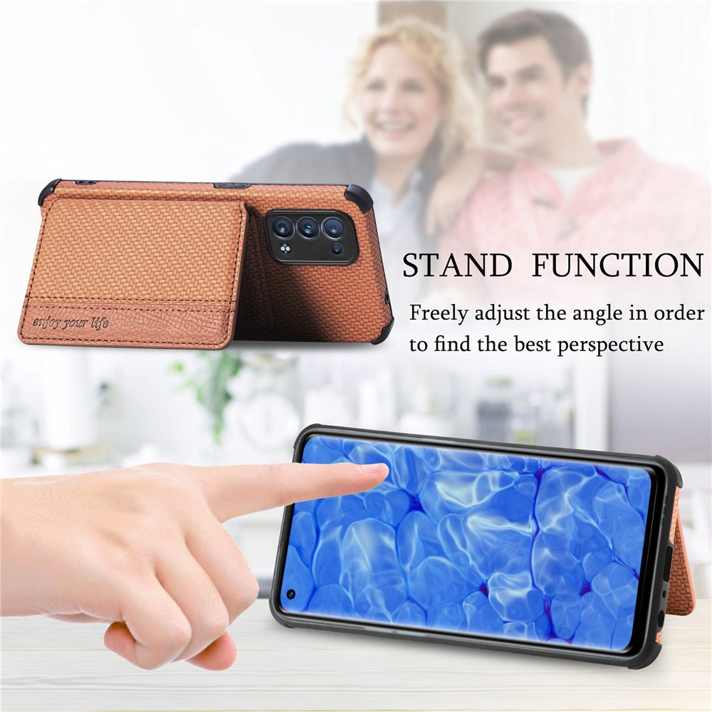 PU Leather Coated Phone Case Woven Texture Kickstand Wallet Protective Cover for Oppo Reno6 Pro 5G (Snapdragon)/Reno6 Pro+ 5G - Black-8