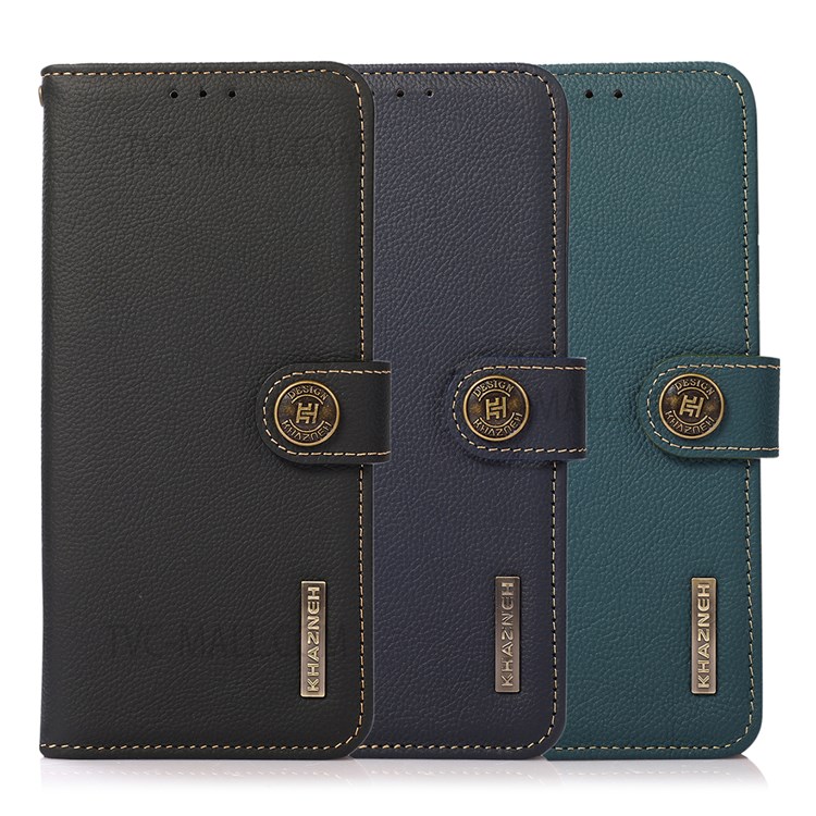 KHAZNEH Full Protection Litchi Texture Genuine Leather Anti-theft Swiping Design Phone Case for Oppo K9 Pro - Black-10