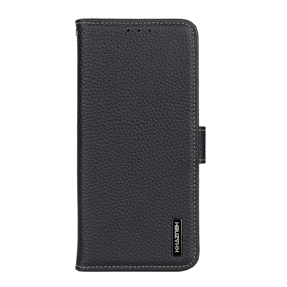 KHAZNEH Magnetic Closure Litchi Texture Top Layer Genuine Leather Stand Feature Wallet Phone Case for Realme GT Neo2 - Black-2