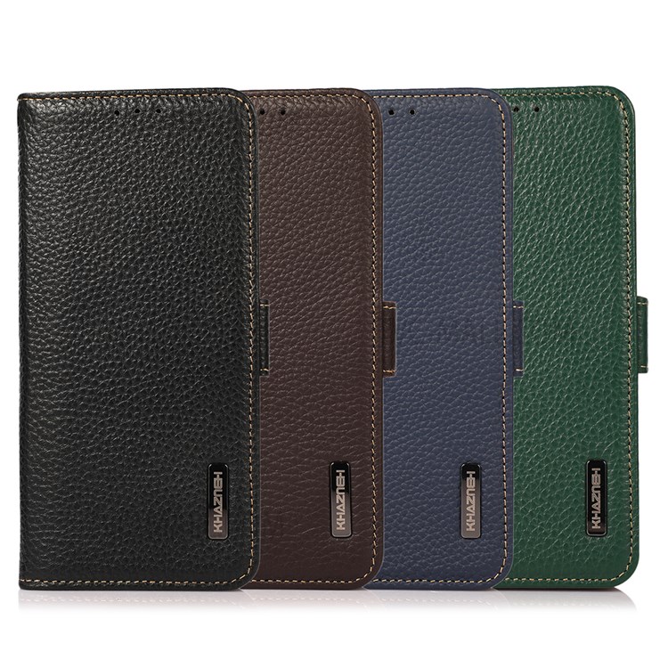 KHAZNEH Anti-theft Swiping Design Full Protection Litchi Texture Genuine Leather Phone Case for Oppo K9 Pro - Black-10