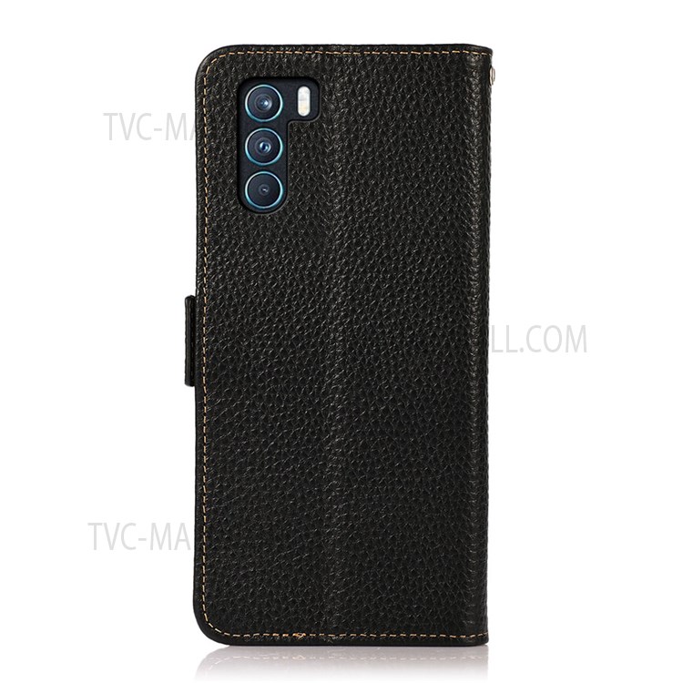 KHAZNEH Anti-theft Swiping Design Full Protection Litchi Texture Genuine Leather Phone Case for Oppo K9 Pro - Black-3