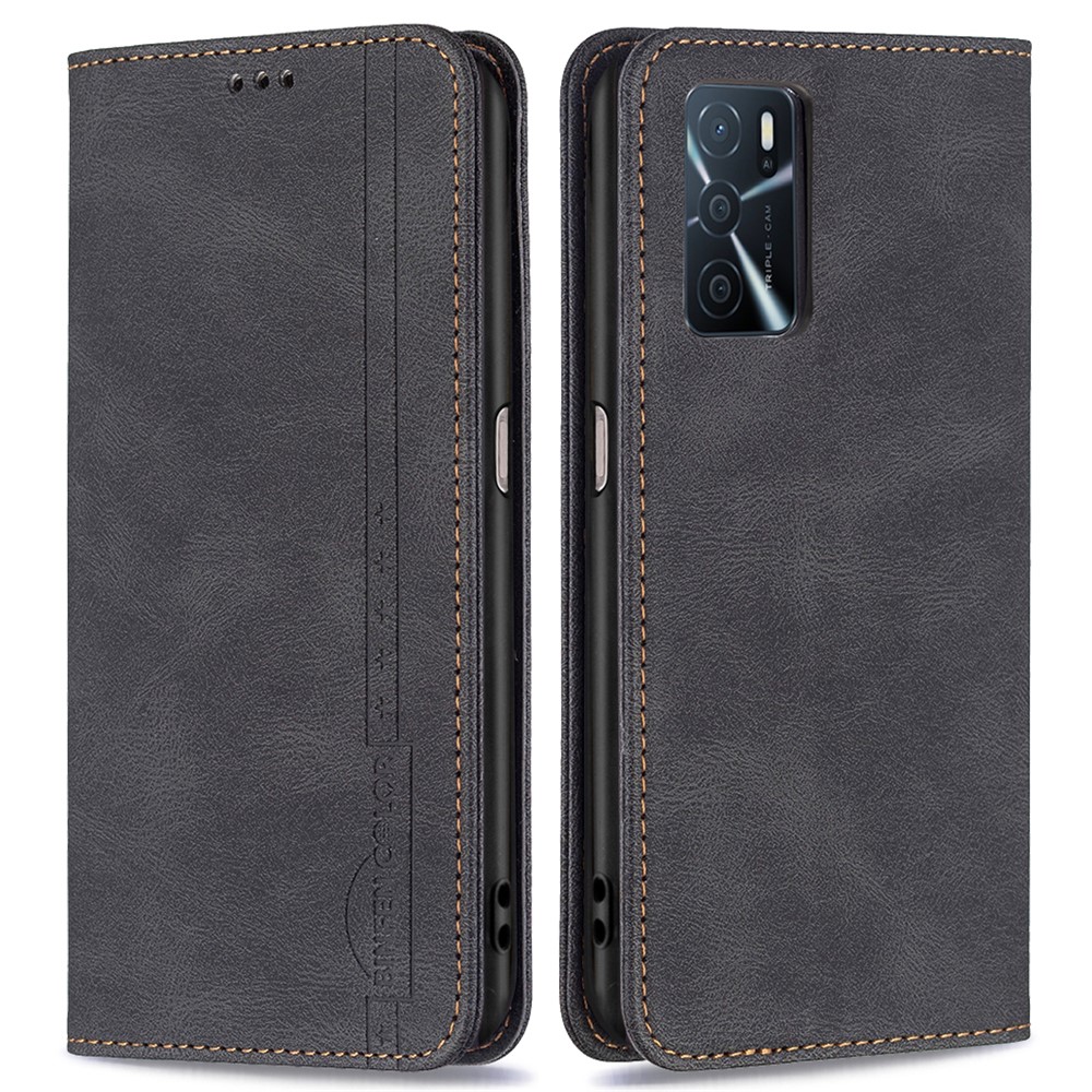 BINFEN COLOR Wallet Phone Case TPU and PU Leather RFID Blocking Tech Anti-swiping Design PU Leather Phone Stand Cover for Oppo A16/A16S/A54S/A55 5G/A53S 5G - Black-1