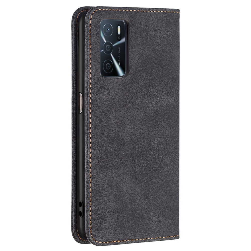 BINFEN COLOR Wallet Phone Case TPU and PU Leather RFID Blocking Tech Anti-swiping Design PU Leather Phone Stand Cover for Oppo A16/A16S/A54S/A55 5G/A53S 5G - Black-9