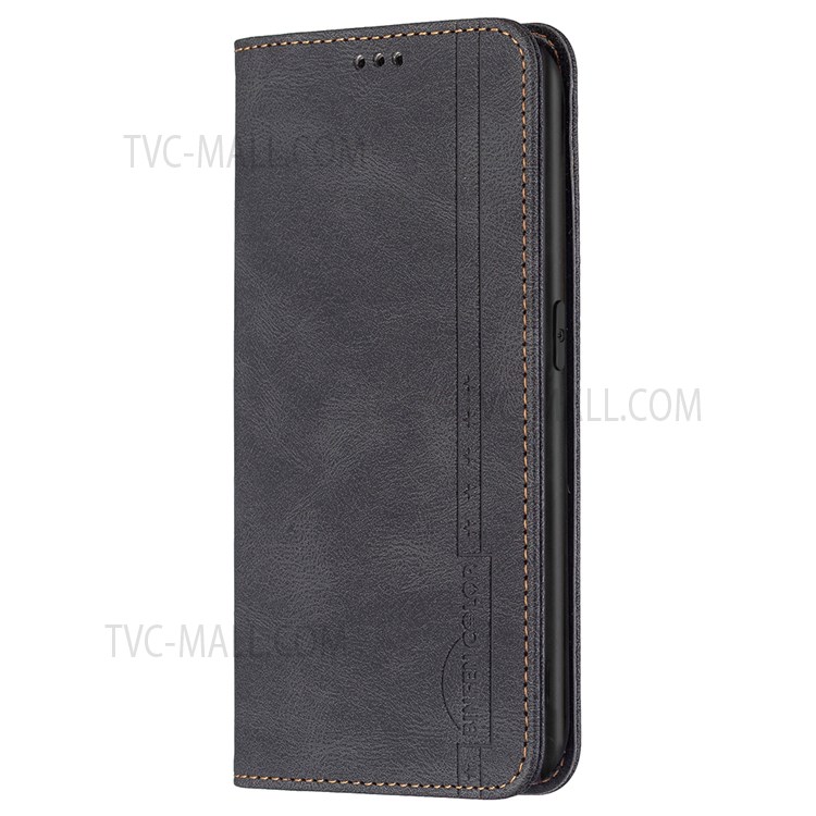 BINFEN COLOR Practical Flip Phone Cover Scratch Resistant Anti-swiping Design PU Leather Phone Case Stand Cover for Oppo A7 - Black-8