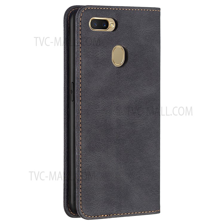 BINFEN COLOR Practical Flip Phone Cover Scratch Resistant Anti-swiping Design PU Leather Phone Case Stand Cover for Oppo A7 - Black-9