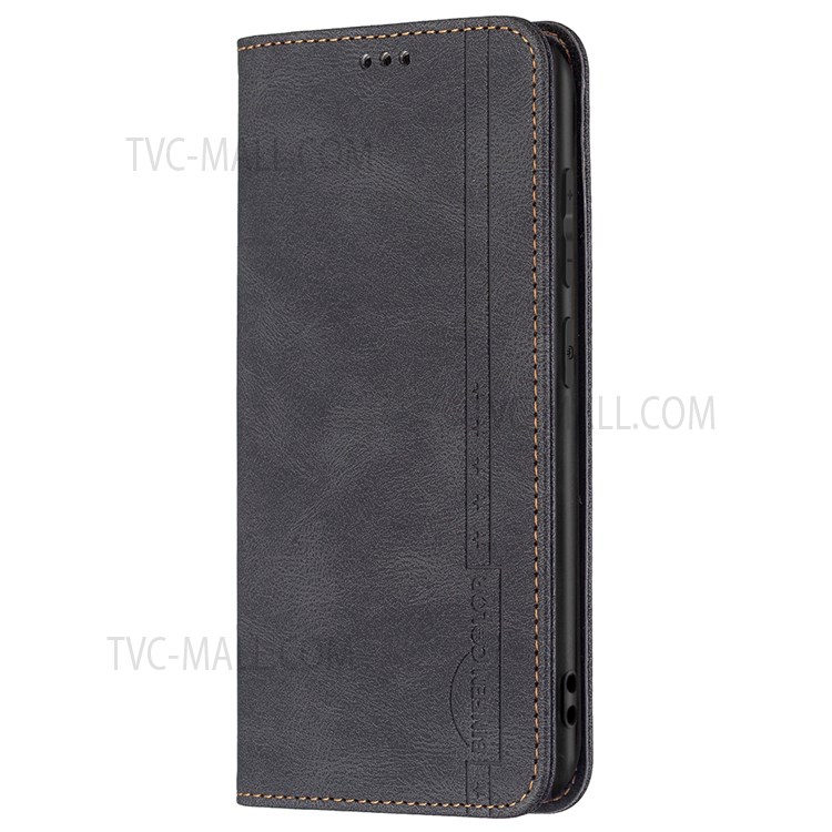 BINFEN COLOR Supporting Stand Phone Cover Scratch Resistant Anti-swiping Design PU Leather Phone Case for Realme C20 / C21 - Black-8