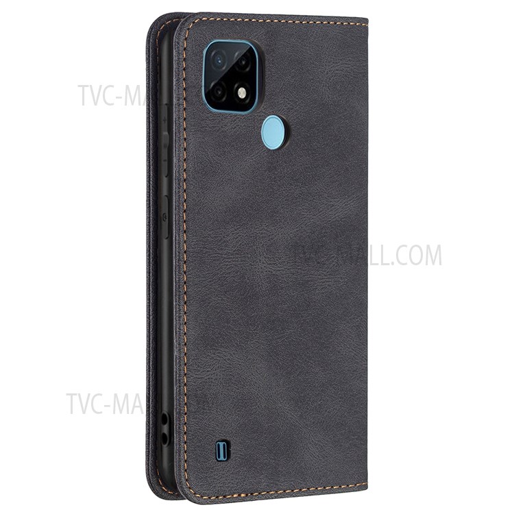 BINFEN COLOR Supporting Stand Phone Cover Scratch Resistant Anti-swiping Design PU Leather Phone Case for Realme C20 / C21 - Black-9