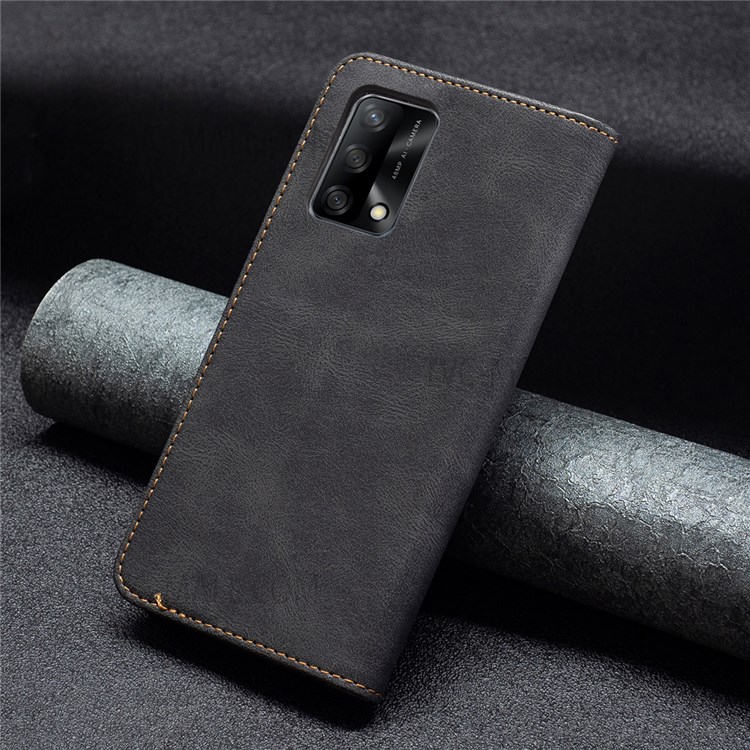 BINFEN COLOR Scratch Resistant Anti-swiping Design PU Leather Phone Case Stand Cover for Oppo A74 4G / Oppo F19 - Black-11