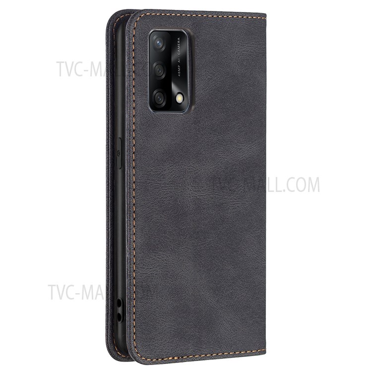 BINFEN COLOR Scratch Resistant Anti-swiping Design PU Leather Phone Case Stand Cover for Oppo A74 4G / Oppo F19 - Black-9