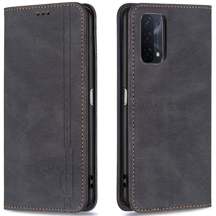 BINFEN COLOR Stylish RFID Blocking Design Shock-proof Stand Cover PU Leather Phone Case for OppoA74 5G/A93 5G/A54 5G - Black-1