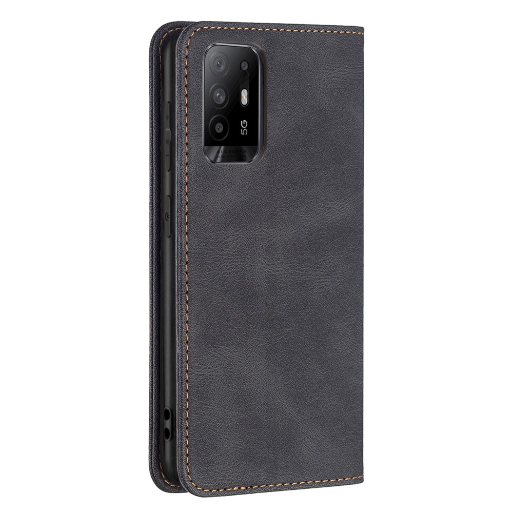 BINFEN COLOR Stylish RFID Blocking Design Anti-drop PU Leather Phone Case Wear-resistant Stand Cover for Oppo A94 5G/F19 Pro+ 5G/Reno5 Z - Black-10