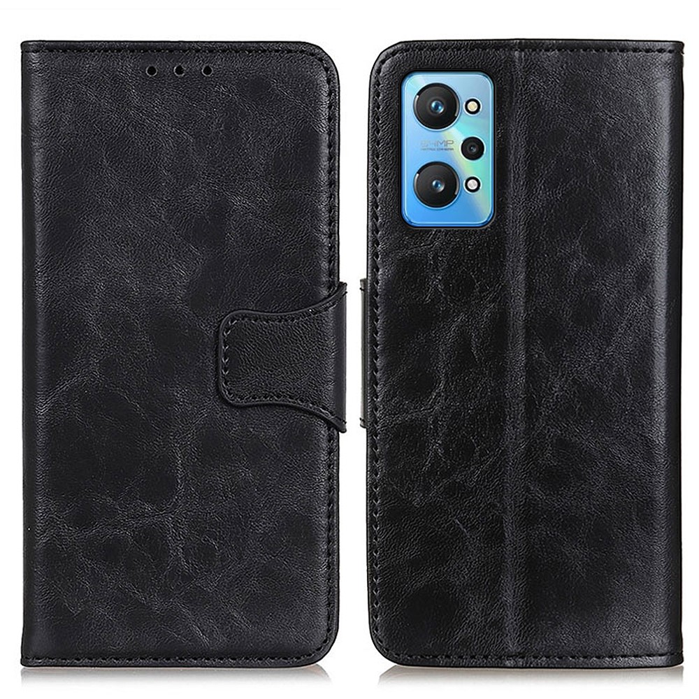 Crazy Horse Texture Stand Flip Soft Split Leather Wallet Magnetic Closure Cover for Realme GT Neo2 - Black-1