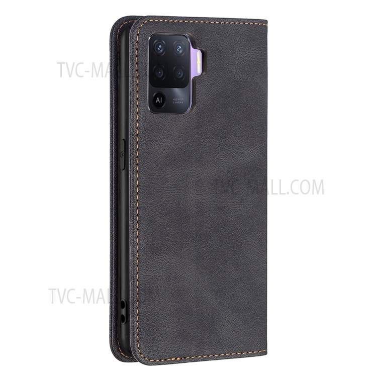 BINFEN COLOR Anti-Scratch PU Leather Wallet Stand Phone Case RFID Blocking Cover for Oppo A94 4G/Reno5 F/F19 Pro - Black-10
