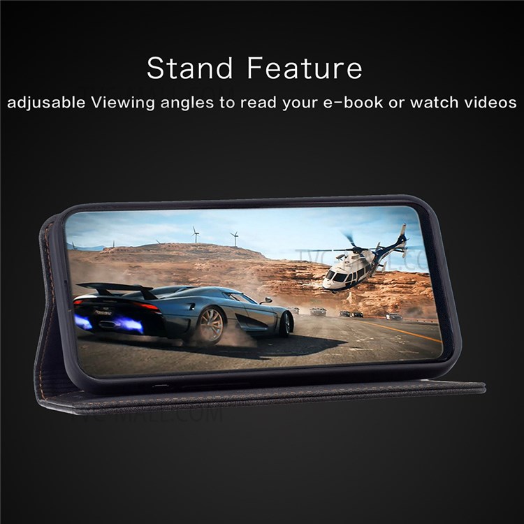 BINFEN COLOR Anti-Scratch PU Leather Wallet Stand Phone Case RFID Blocking Cover for Oppo A94 4G/Reno5 F/F19 Pro - Black-5
