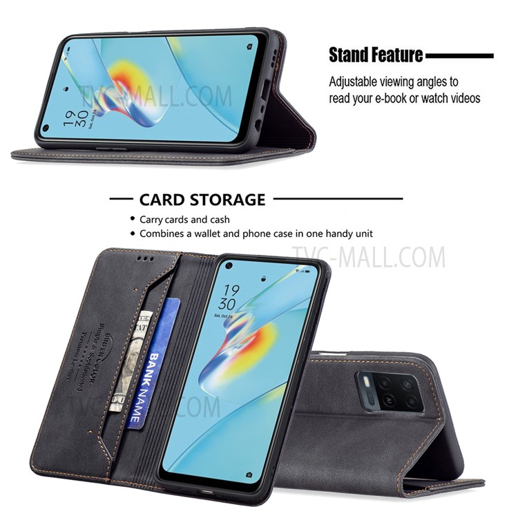 BINFEN COLOR RFID Blocking Cellphone Guard PU Leather Wallet Stand Case Cover for Oppo A54 4G - Black-2