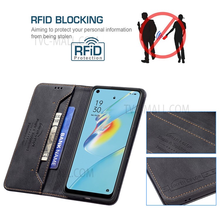 BINFEN COLOR RFID Blocking Cellphone Guard PU Leather Wallet Stand Case Cover for Oppo A54 4G - Black-3
