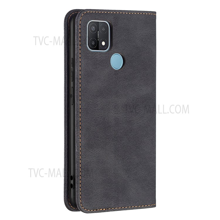BINFEN COLOR RFID Blocking PU Leather Wallet Stand Shock-absorbing Phone Case Cover for Oppo A15 - Black-10