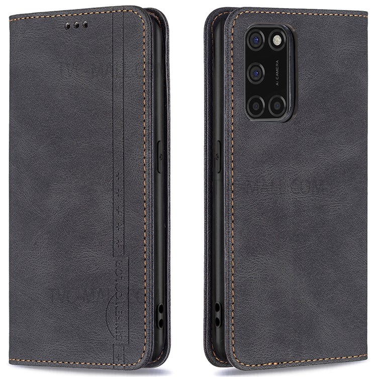 BINFEN COLOR RFID Blocking PU Leather Wallet Stand Phone Case Anti-Collision Protector Cover for OPPO A92 / A52 / A72 - Black-1