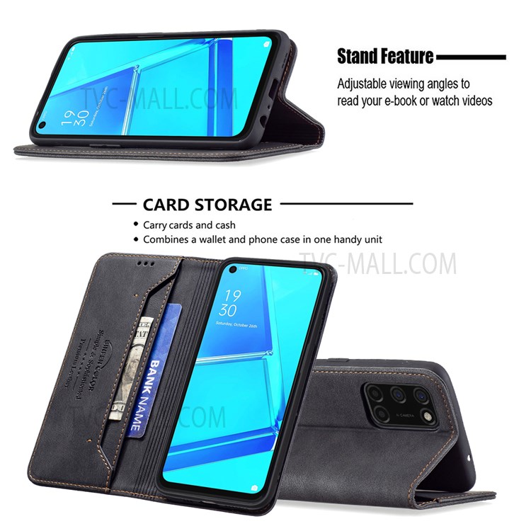 BINFEN COLOR RFID Blocking PU Leather Wallet Stand Phone Case Anti-Collision Protector Cover for OPPO A92 / A52 / A72 - Black-2