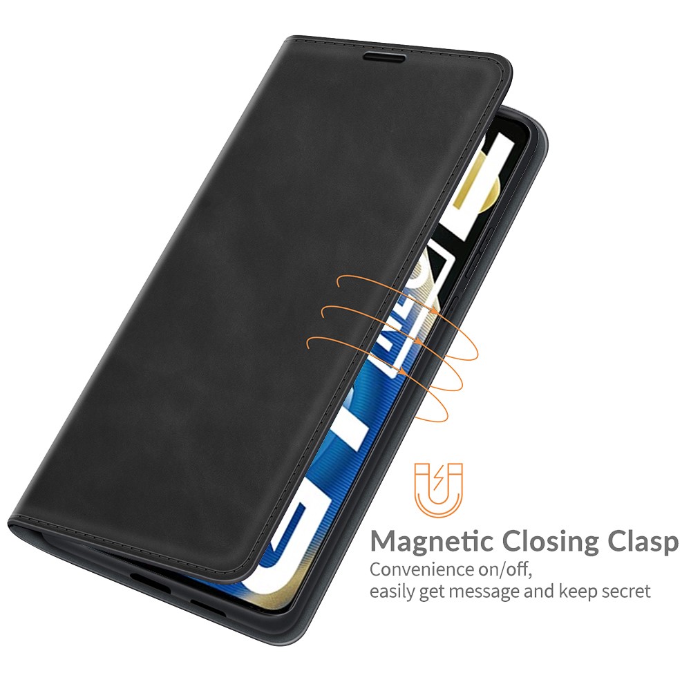 Supporting Stand Silky-Touch Super Magnet Closure Folio Flip Leather Cover Protective Case with Wallet for Realme GT Neo2 - Black-6