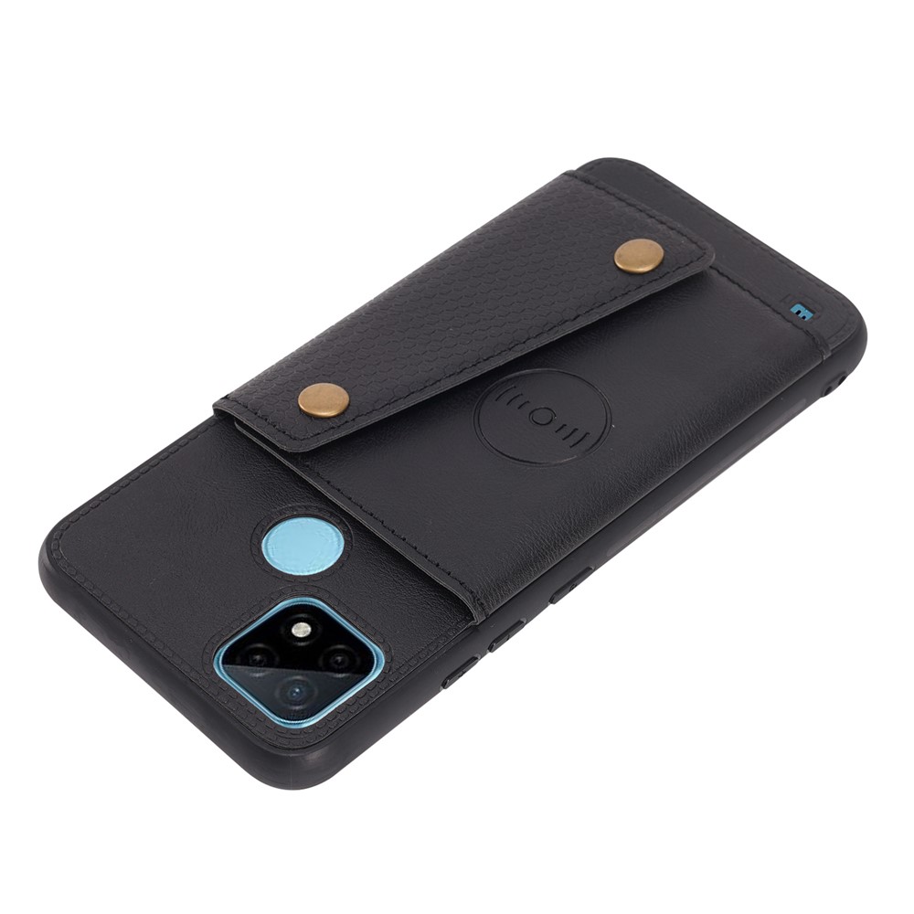 Kickstand Card Slots Design PU Leather Coated TPU Case with Built-in Metal Sheet for Realme C21Y - Black-3