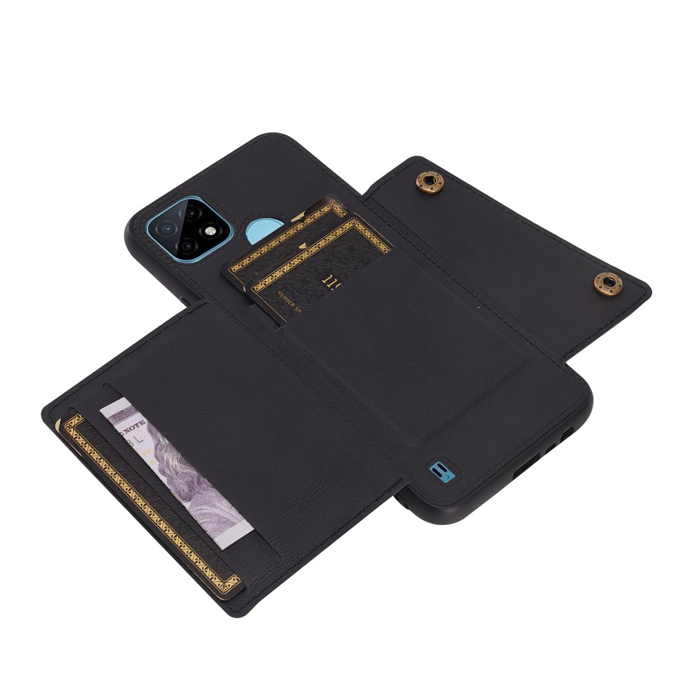 Kickstand Card Slots Design PU Leather Coated TPU Case with Built-in Metal Sheet for Realme C21Y - Black-5