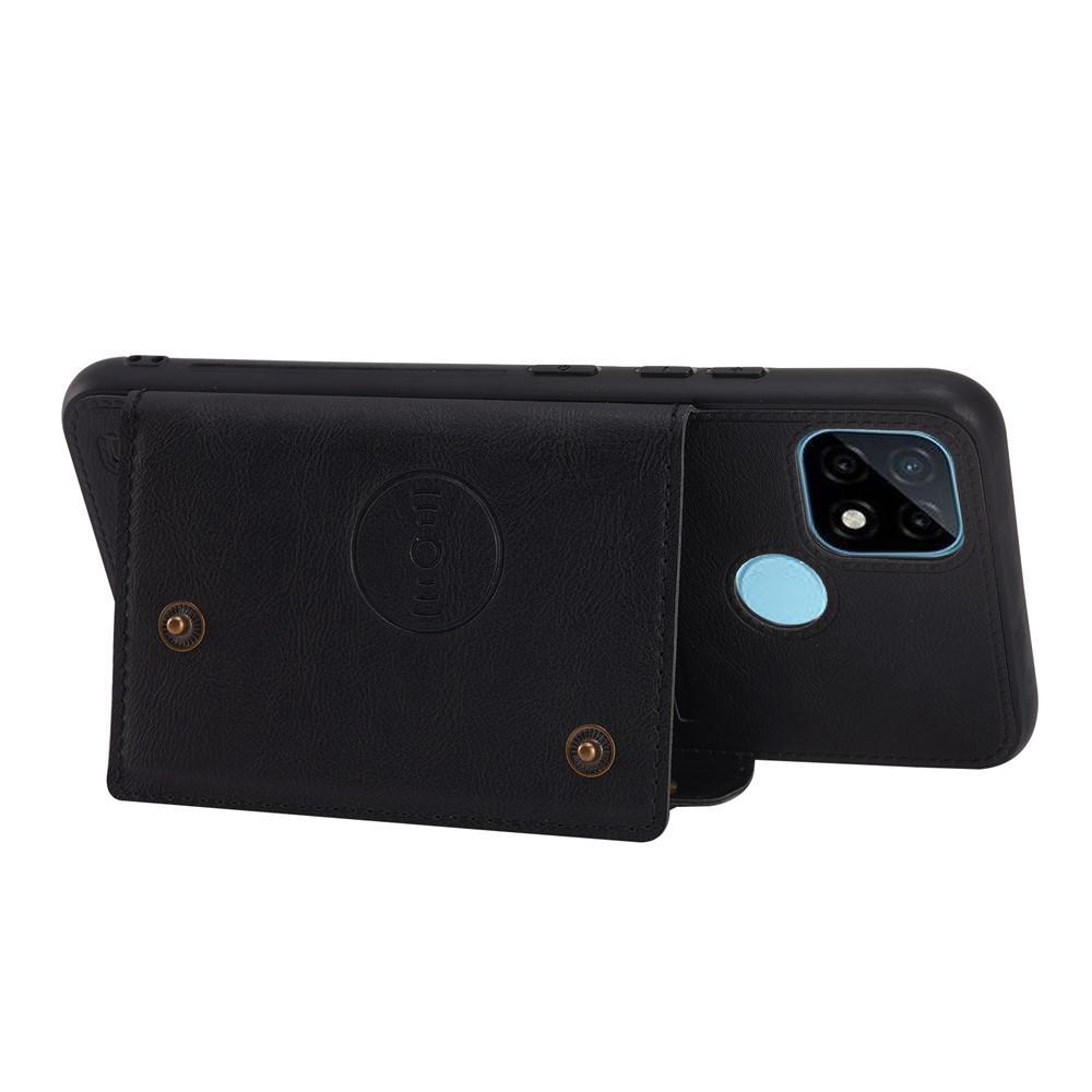 Kickstand Card Slots Design PU Leather Coated TPU Case with Built-in Metal Sheet for Realme C21Y - Black-6