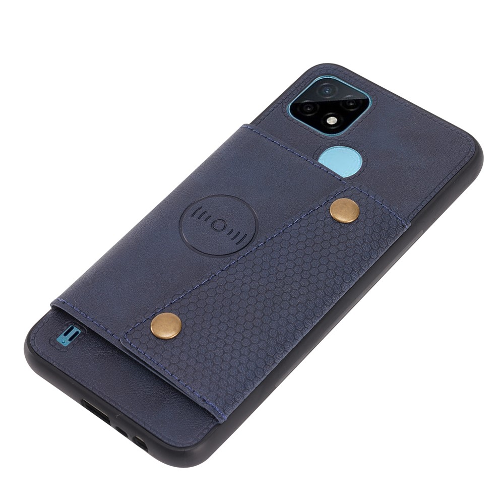 Kickstand Card Slots Design PU Leather Coated TPU Case with Built-in Metal Sheet for Realme C21Y - Blue-2