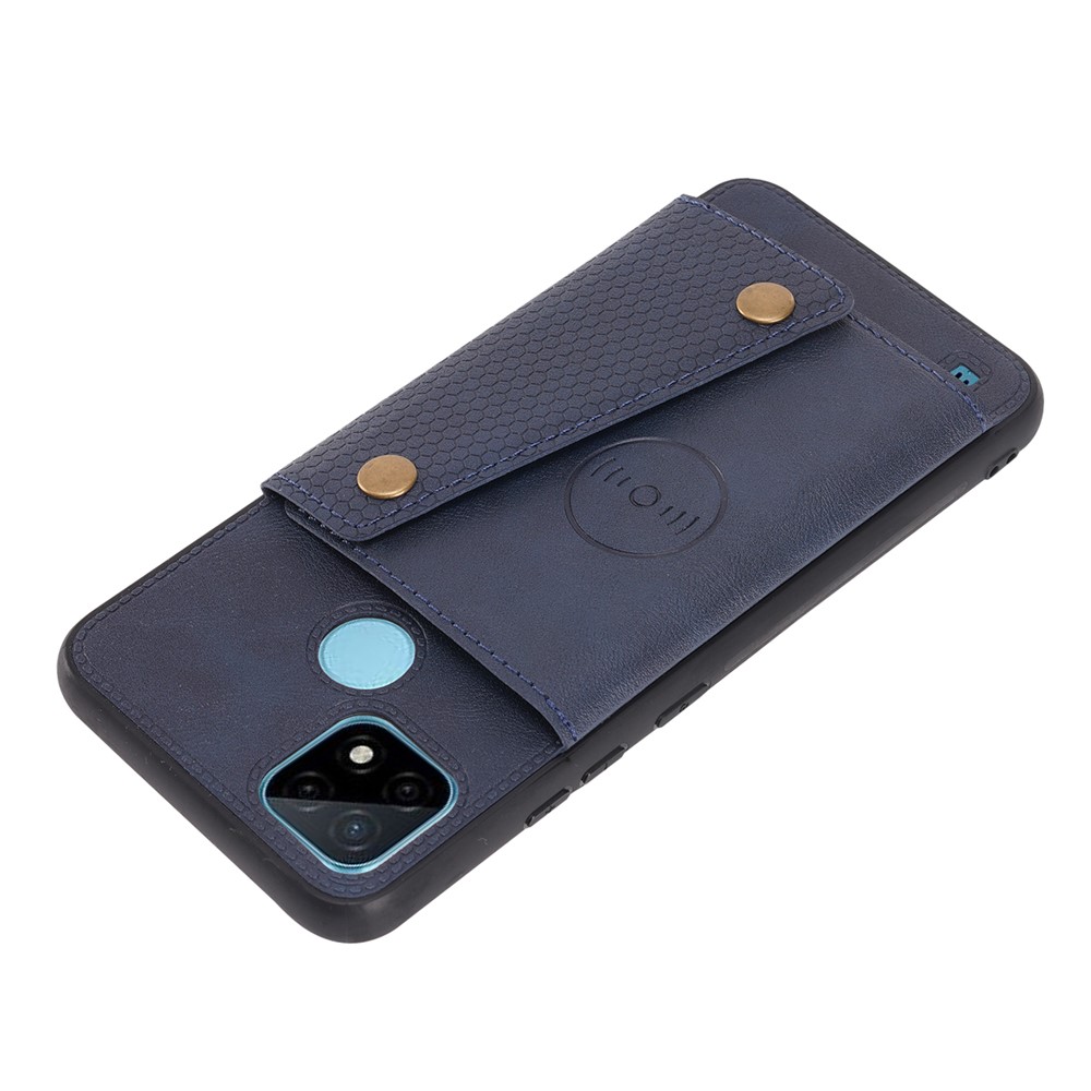 Kickstand Card Slots Design PU Leather Coated TPU Case with Built-in Metal Sheet for Realme C21Y - Blue-3
